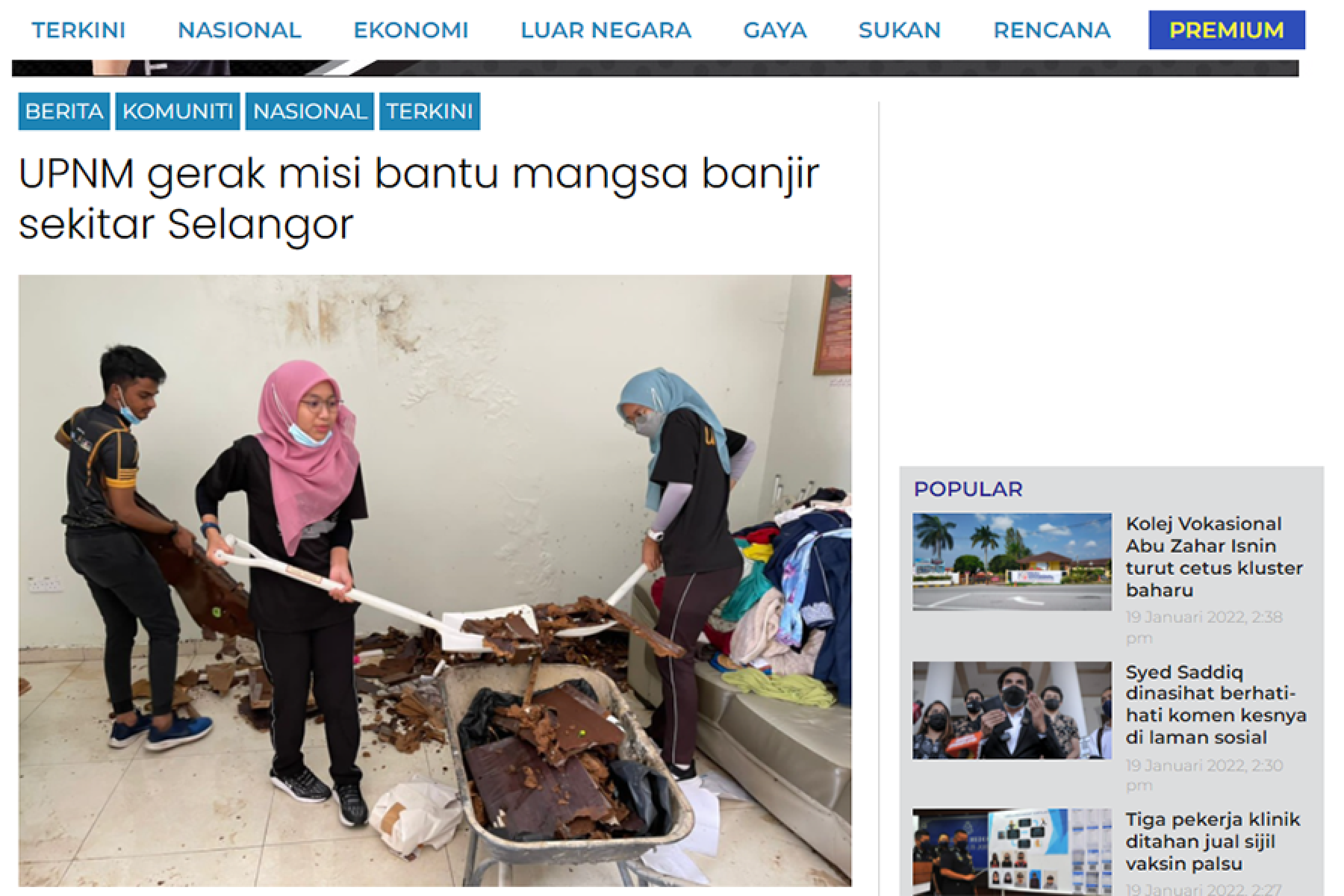 Keratan Akhbar Misi Bantuan Banjir Universiti Pertahanan Nasional Malaysia (UPNM)