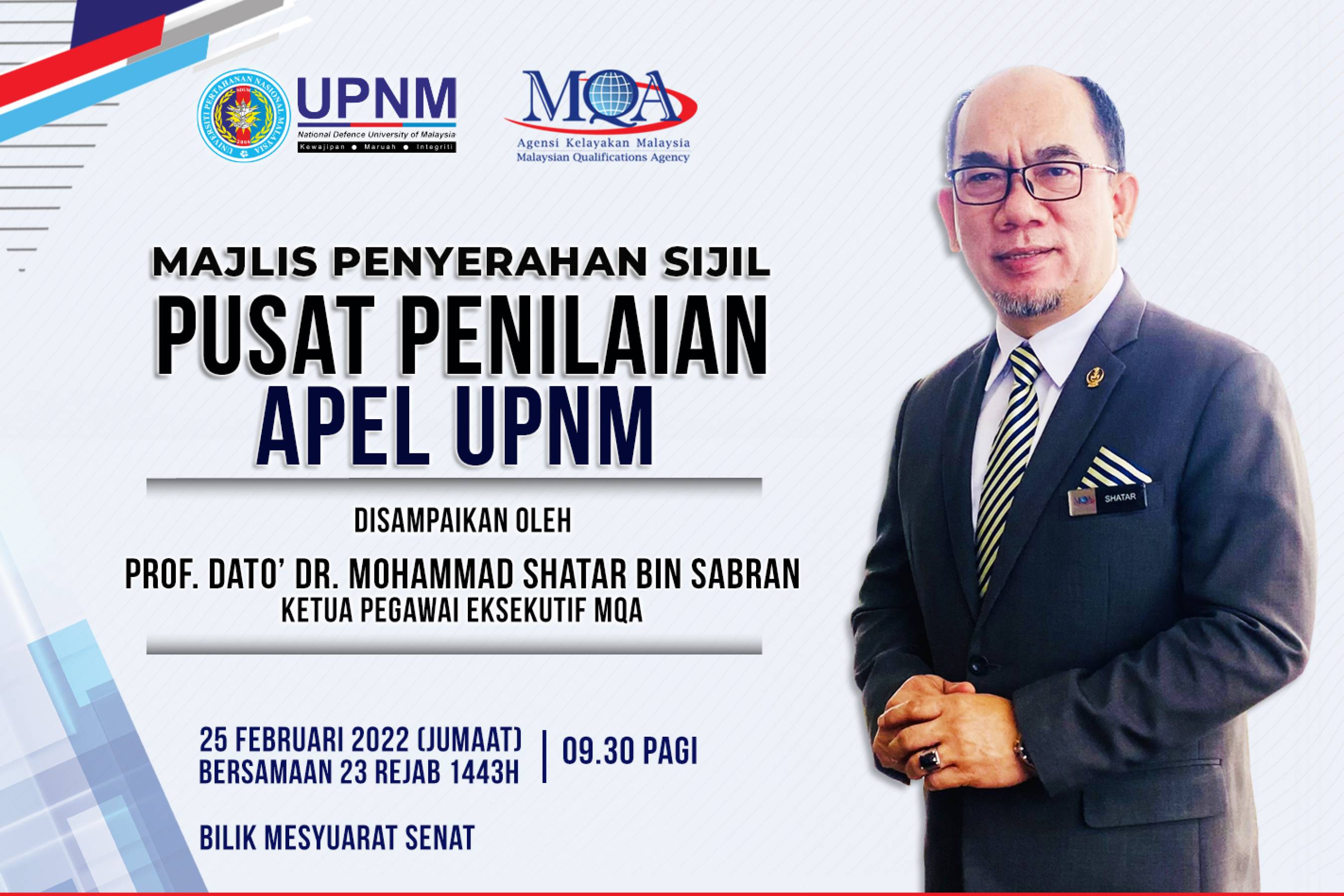 Majlis Penyerahan Sijil Pusat Penilaian APEL oleh Ketua Pegawai Eksekutif MQA 