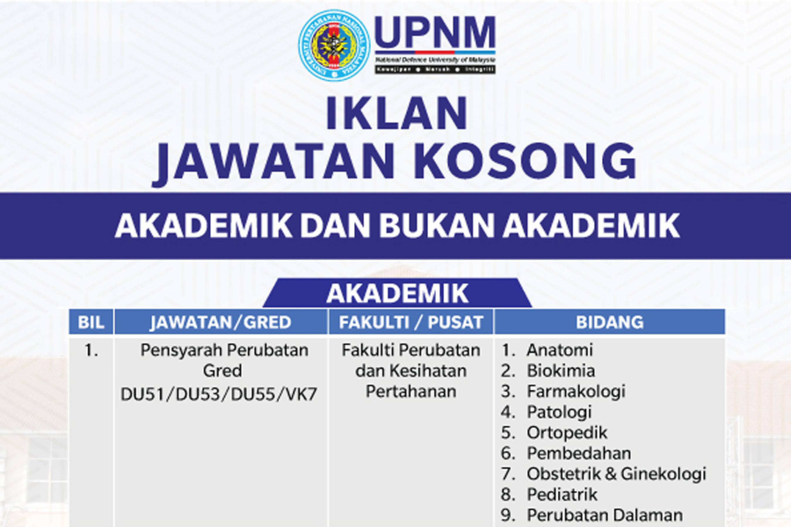 Hebahan Iklan Kekosongan Jawatan di UPNM